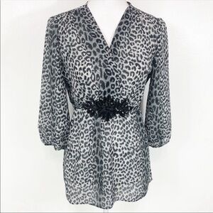 Tapemeasure Anthropologie Leopard Print Blouse Black and White Small
